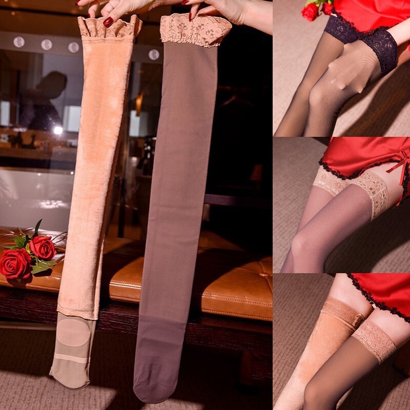 lady-fleece-fur-lined-stocking-long-socks-leg-warmer-over-knee-lace-antislip