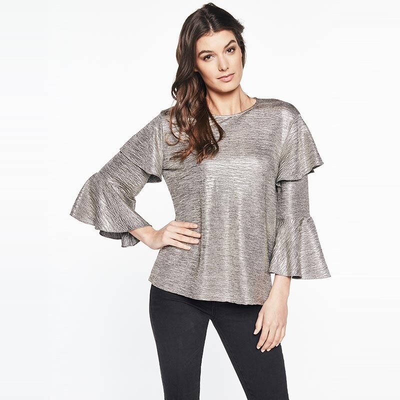 Bardot 153085 Women's 3/4 Sleeve Ruffled Blouse Crew Neck Sz. 8/M US