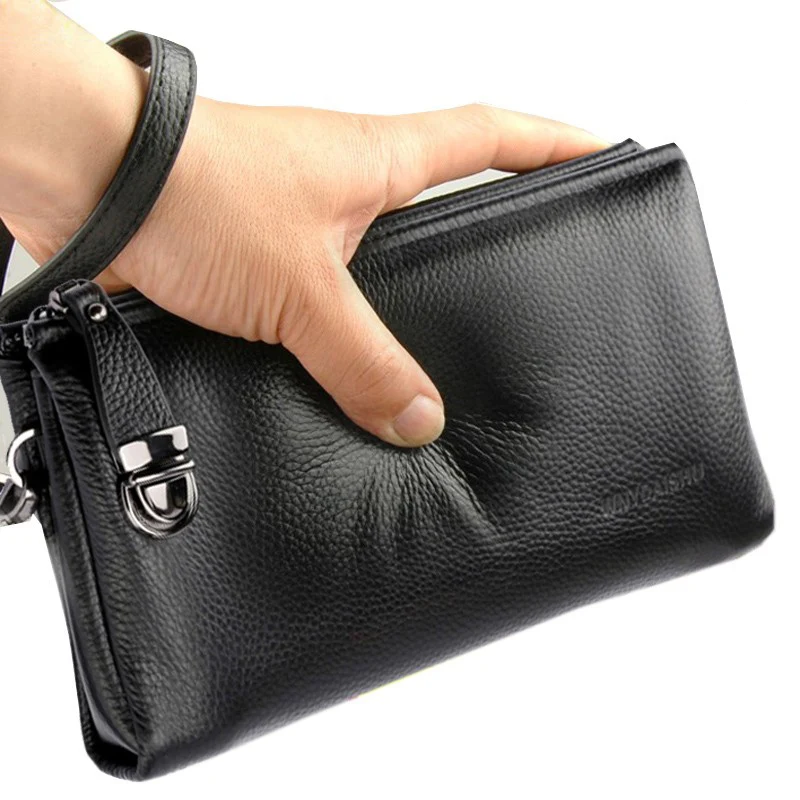 Genuine Leather Male Hand Bag Clutches Male Luxury Pouch Wallet Bags Clamping