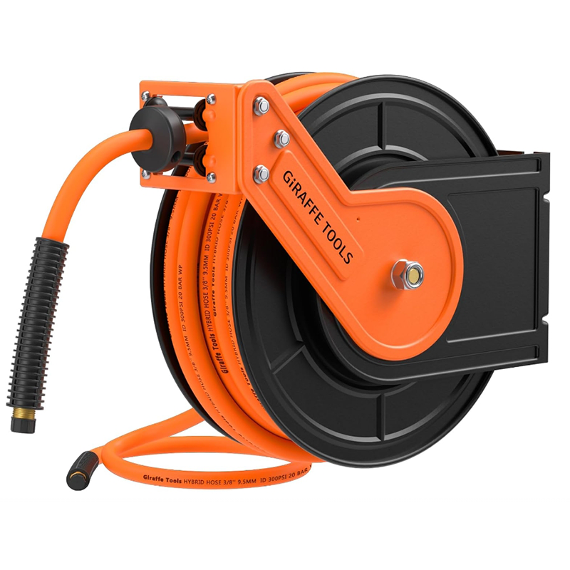 Giraffe Tools Retractable Air Hose Reel Wall Mount 3/8-IN 50-FT Hybrid Air Hose