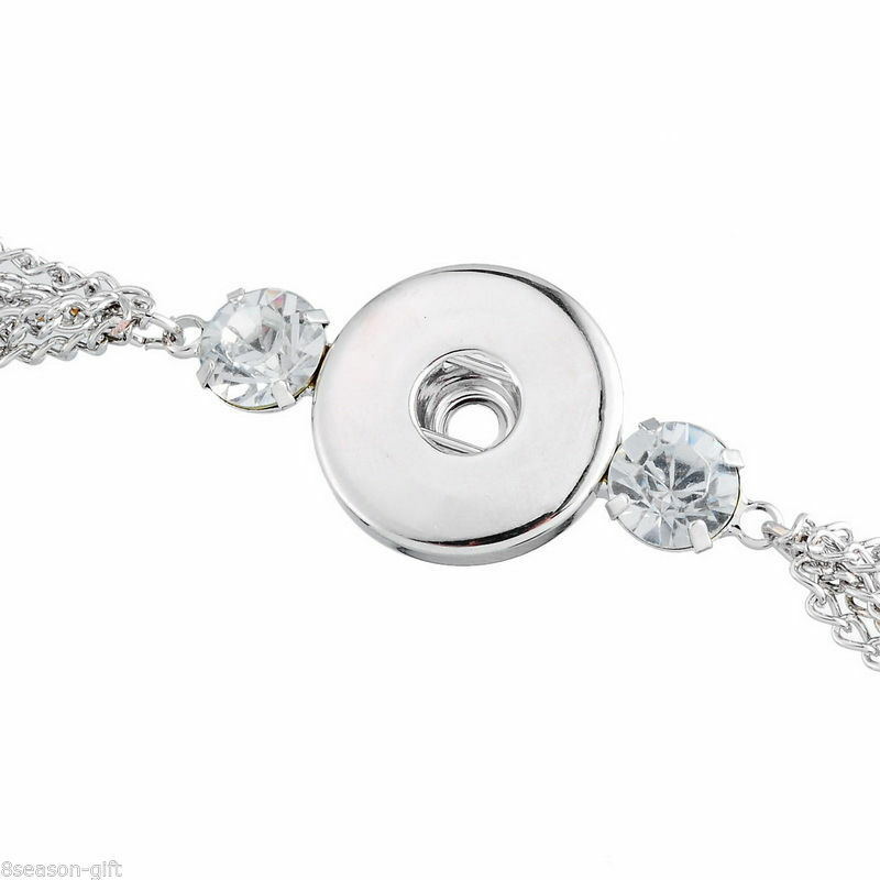 Snap Bracelet Fit Snap Button 18mm. Chain Resin Rhinestone Silver 15.5cm length