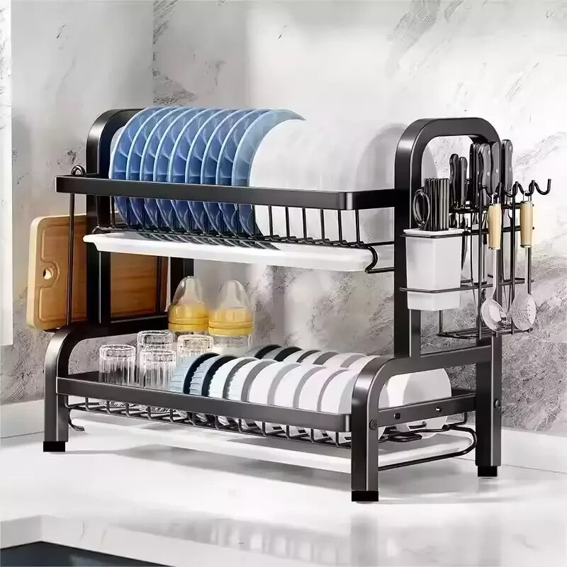 Dish Drying Rack 2-Tier Compact Kitchen Dish Rack Drainboard Set