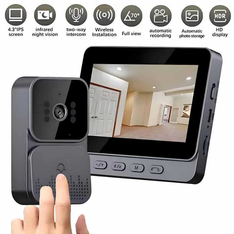 campanello Videocitofono con monitor FullHD senza fili con audio video citofono