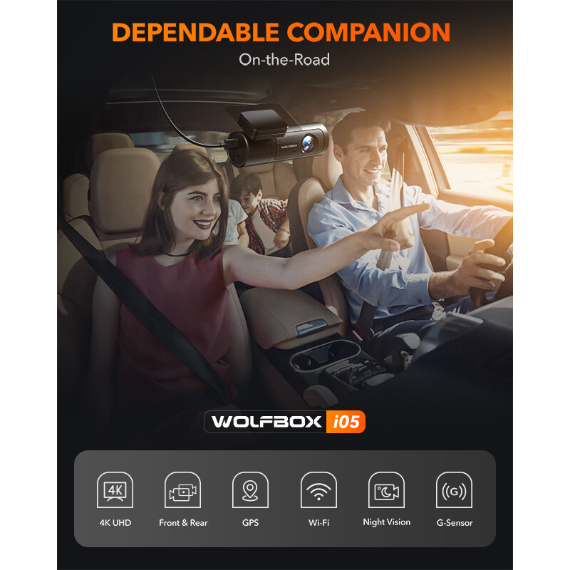 WOLFBOX Dual Dash Cam UHD 4K WIFI GPS Front Rear Car Dash Camera Night Vision