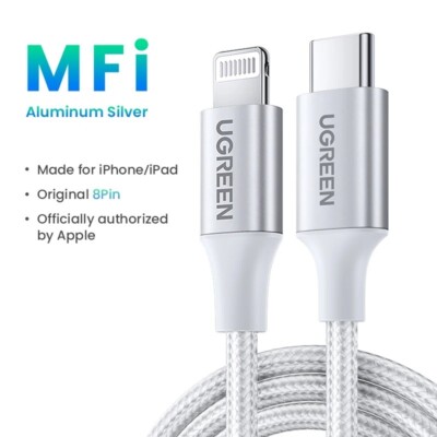 UGREEN MFi-Certified 20W PD USB C to Lightning Fast Charge Cable iPhone 14 13 12