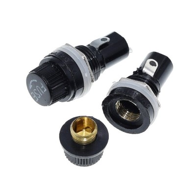 5x Glass Fuse Holder Panel Bolt-On Screw Cap Black Auto Car/Boat 10A 250V 5x20mm