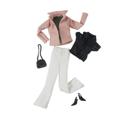 Pink Leather Fashion Clothes Set For 11.5'' Doll Outfits Jacket Trenchcoat Boots