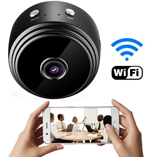 Wireless security camera connects to smartphone app.