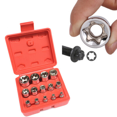 14 PCS/Set Metal Torx Socket Bit  E Type Chrome Vanadium Bright Repair Tools Kit