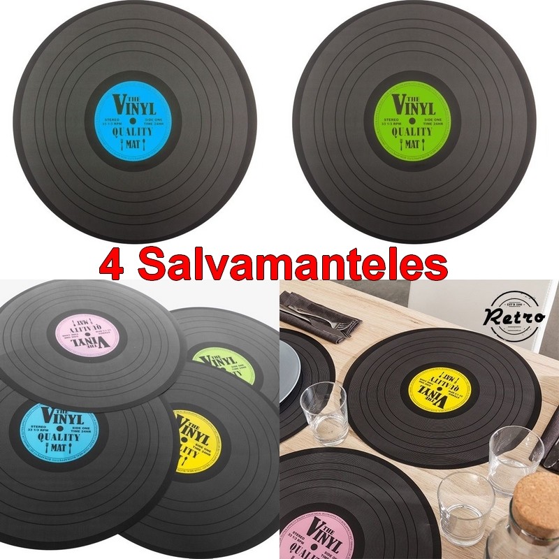 Set 4 Salvamanteles diseño disco de vinilo retro vintage 39 x 0,05 cm,decoracion