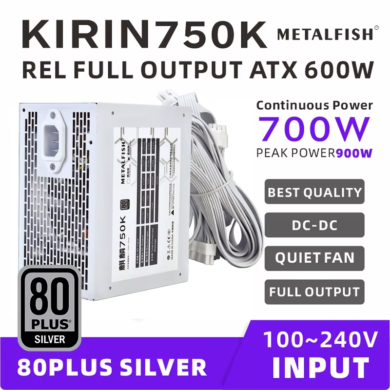 White Chassis Power Supply ATX-600W 700W 80PLUS SILVER PSU Support ATX3.0 700W O