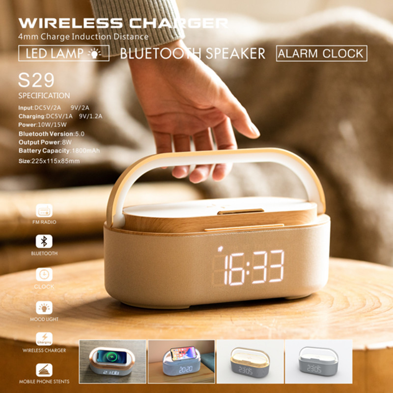 15W Wireless Charger Charging Stand Dock Alarm Clock LED Lamp for iPhone/Samsung