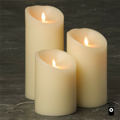 Luminara Moving Flame Pillar Flameless LED Candle,Scalloped Edge, Real Wax-Ivory