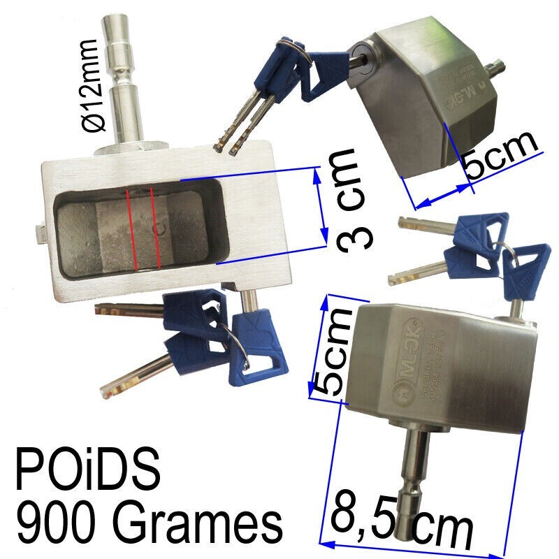 Cadenas Cubique  Inox + 3 ClÃ©S Poids 900 G Passage 3cm Axe 12 Mm