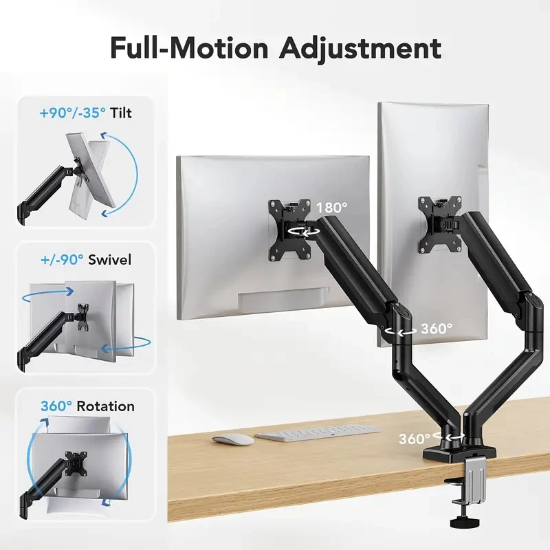Dual Monitor Mount for 13″–32″ Screens, Adjustable Dual Monitor Stand, with 180°