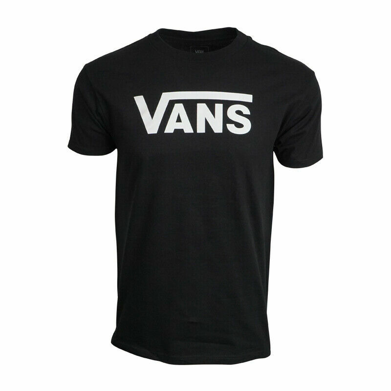 VANS MENS LOGO T SHIRT BLACK WITH WHITE PREMIUM T SHIRT NEW