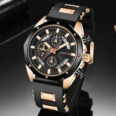 Men Round Stainless Steel Sports Chronograph Watch Electronic Quartz Movement