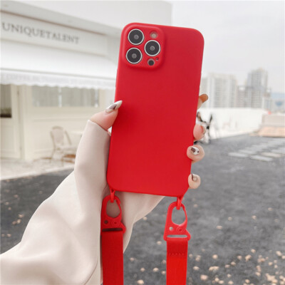 Crossbody Strap Lanyard Cord Soft Silicon Phone Case iPhone 15 13 12 11 14 Pro