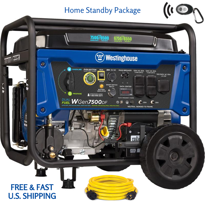 WESTINGHOUSE WGEN7500 Dual Fuel Remote Start W 250Volt Cord HOME STANDBY PACKAGE
