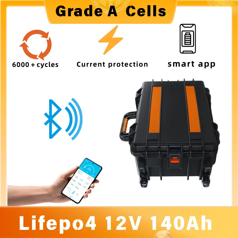 12V 140Ah Rechargeable Battery with Bluetooth BMS USB IP65 Waterproof