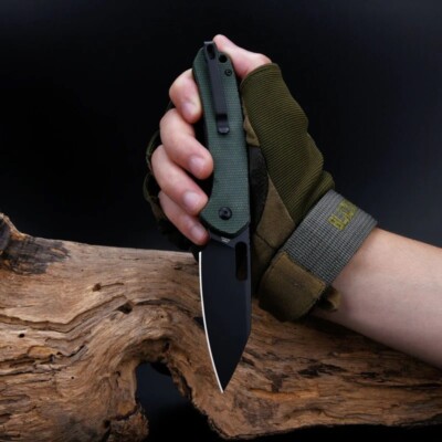 J1925ABMGN CJRB Pyrite Green AR-RPM9 Black Wharncliffe Blade Green Micarta Handl