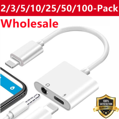 Wholesale LOT 2 in 1 Audio Adapter Charger 3.5mm Earphone for iPhone 14 13 12 11