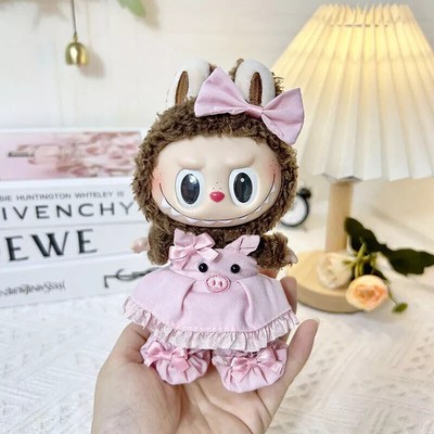 POP MART The Monsters Labubu Plush Toy Cute Pink Pig Skirt Bow Hair Clip No Doll