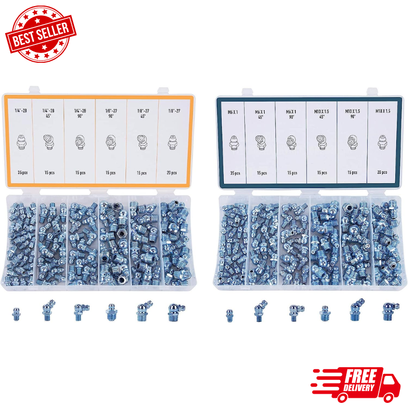 SAE & Metric Grease Fittings Kit, Hydraulic Grease Zerk Assortment (230pc )