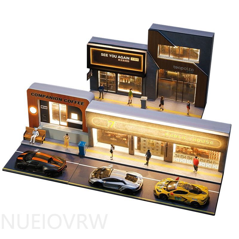 Diorama 1/64 Car Garage Model LED Lighting City Street View
