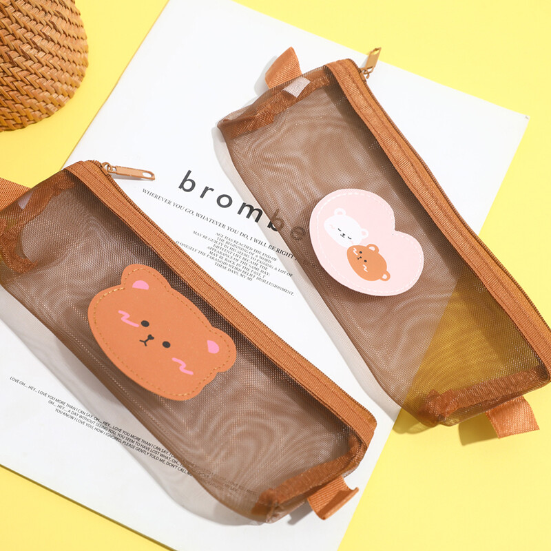 Case Cute Bear Brown Pouches Stationery Pencil Bag Storage _ro