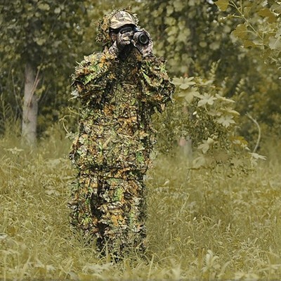 Men Jungle Camouflage Mesh Ghillie Suit 3D Bionic Training Hunting Jacket Pants