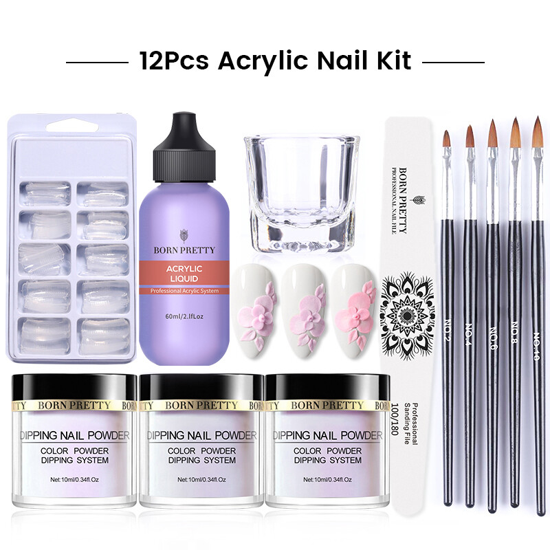 BORN PRETTY Acrylic Powder Set Pink White Clear Acrylic Kit 