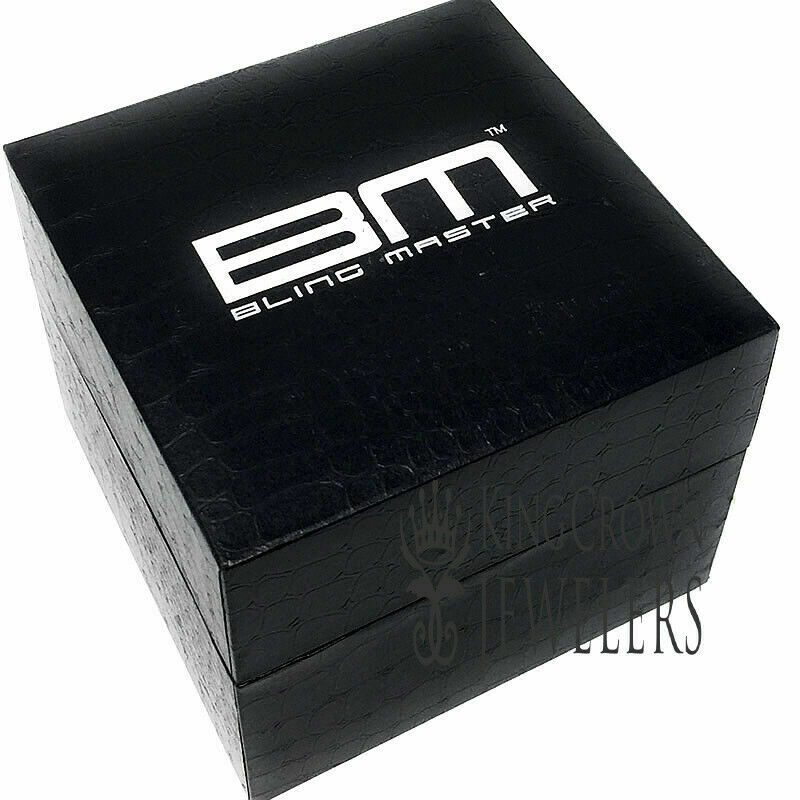 Pre-owned Bling Master Mens Solid Stainless Steel 18k White Gold Finish Simulated Diamond 40mm Watch
