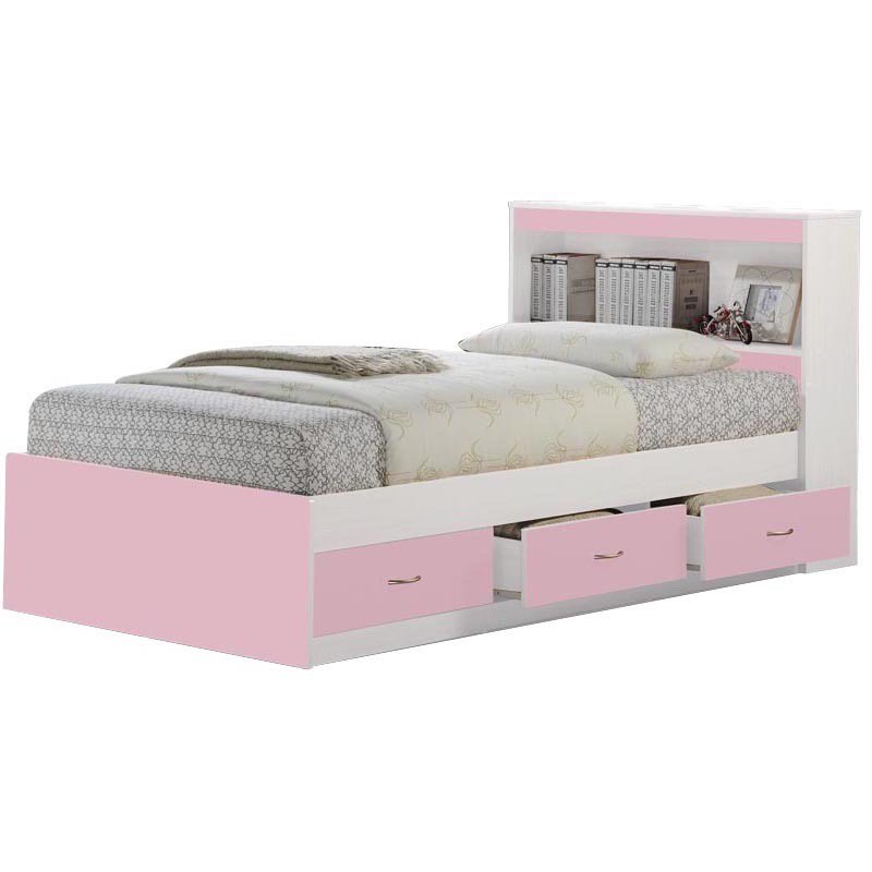 TWIN BEDFRAME with 3-Drawer Storage and Headboard Black, White, Brown, Pink