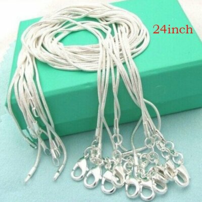 10Pcs Wholesale 925 Silver Solid 1MM Snake Chain Necklace Pendant Jewelry Hot