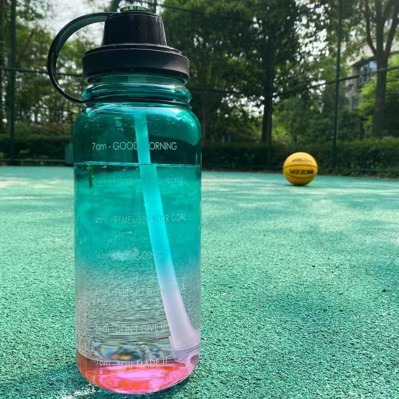 Large 48 Oz Glass Water Bottle with Straw & Time Marker, Reusable Motivational B