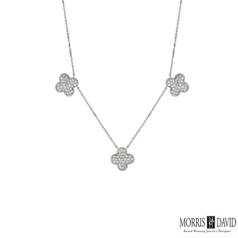 Pre-owned Morris 1.01 Carat Natural Diamond Floral Necklace 14k White Gold Si 18 Inches
