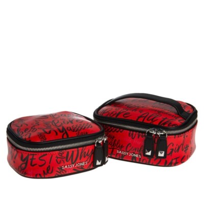 Sassy Jones 2-Piece Printed Nesting Cosmetic Bag Set - Red