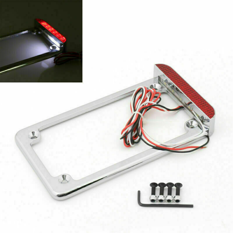 Universal Motorcycle 3" LED License Plate Frame With LED Tail Brake