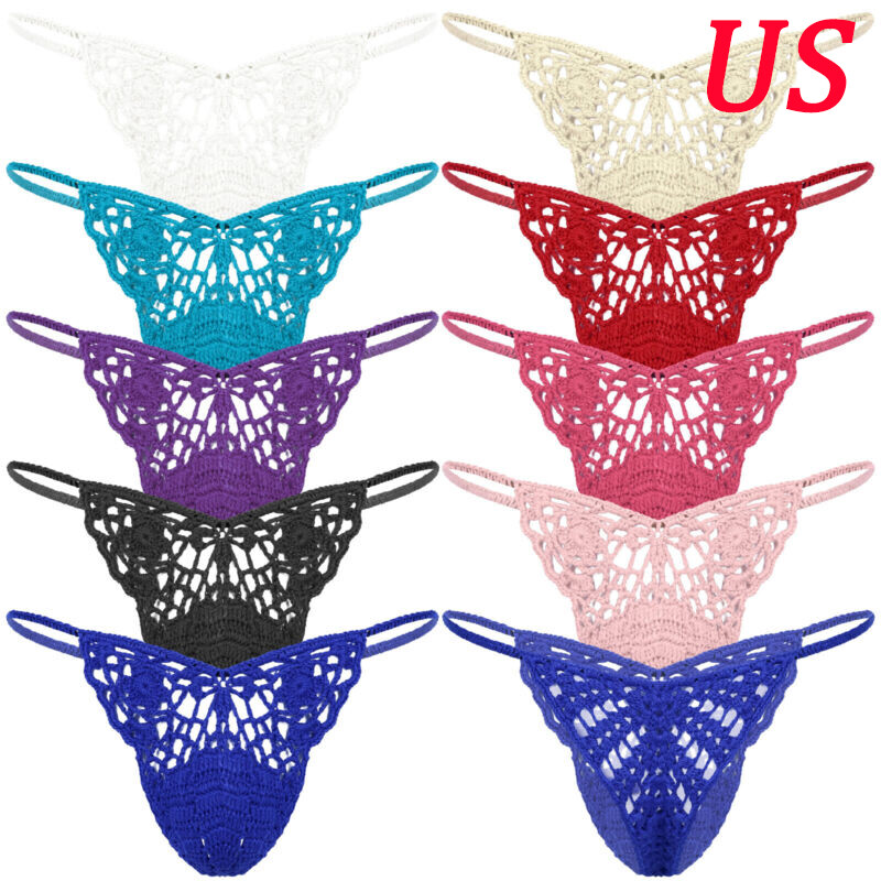 US Men's Crocheted T-back Thong Hollow Out Elastic Briefs Bulge Pouch Swimwear