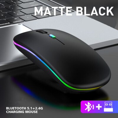 2.4GHz Bluetooth Wireless Optical Mouse USB Receiver RGB LED Light for PC Laptop