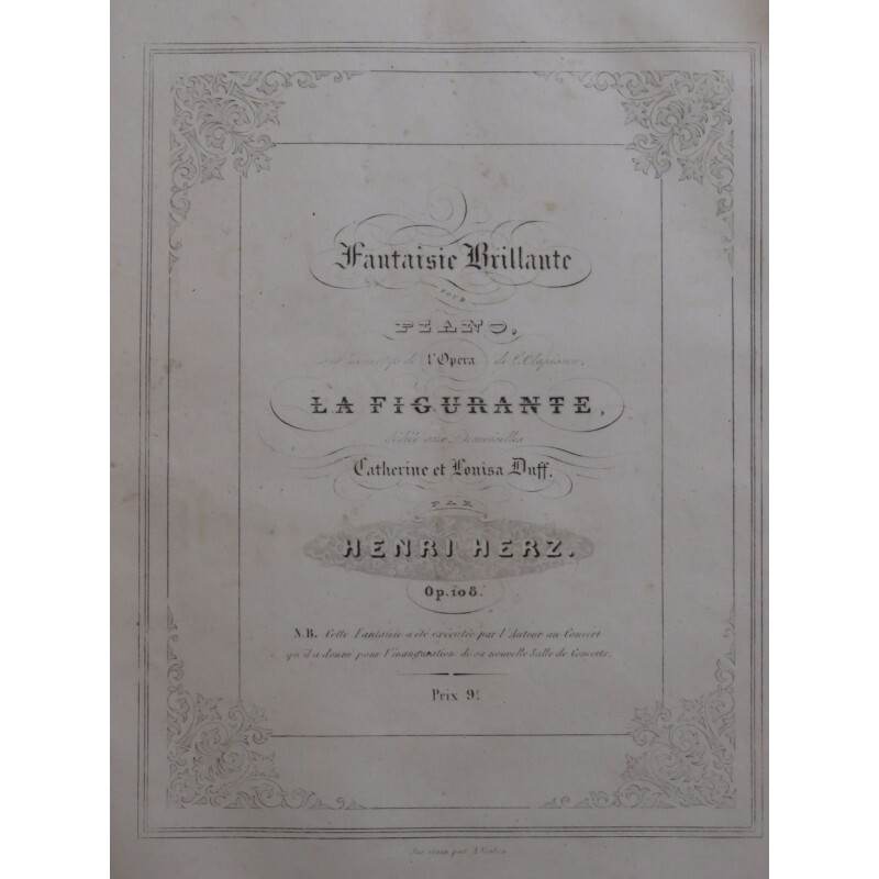 Herz Henri Fantaisie Brillante Sur La Figurante Piano Ca1850