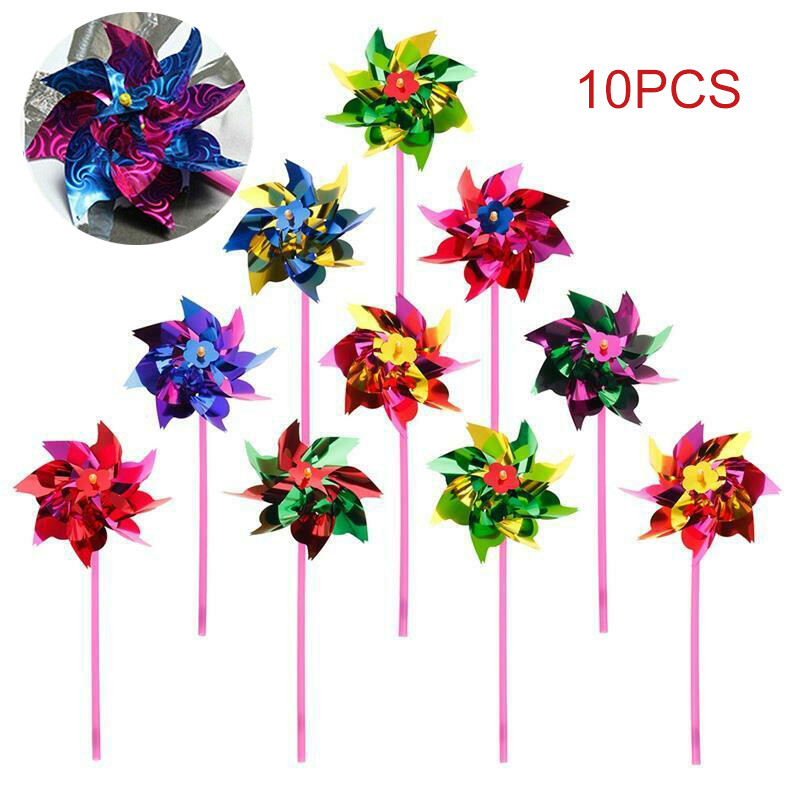 10X Plastic Windmill Pinwheel Wind Spinner Kids Toy Lawn Yard Garden Decoratio