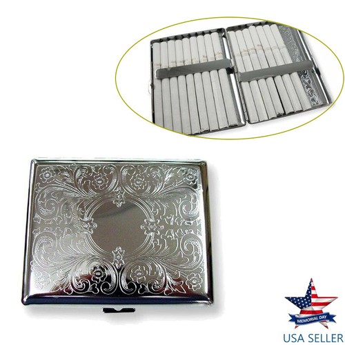 Victorian Style Cigarette Metal Case Double Sided King Etched Pattern USA