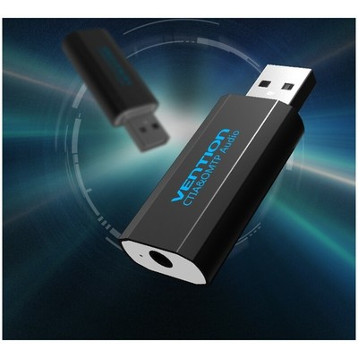 NL V014-B 3D USB externe geluidskaart naar 3.5mm audio microfoon AUX adapter Zwa