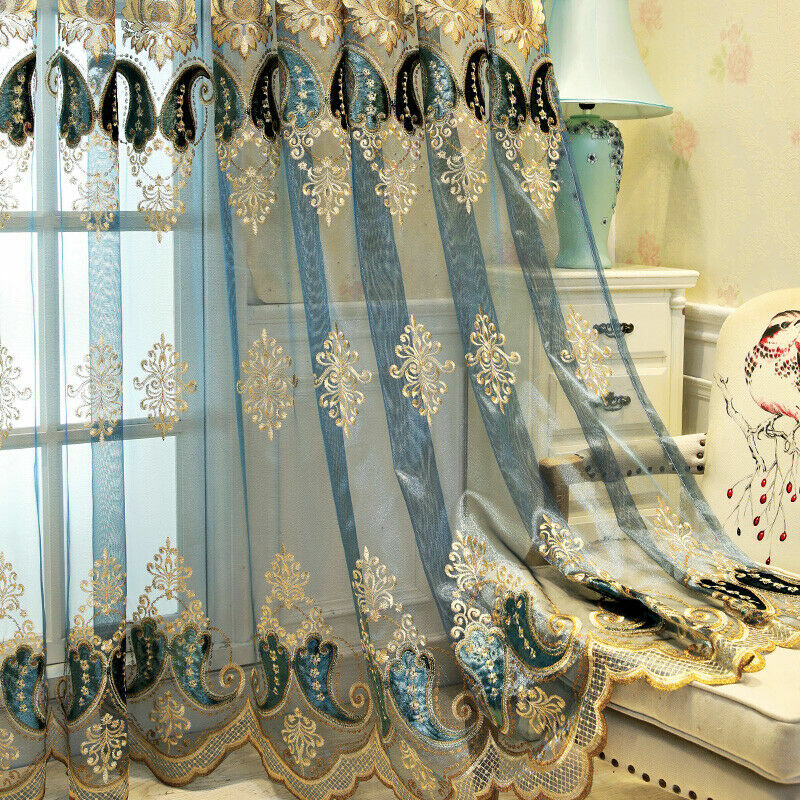 European Retro Mesh Curtain Semi Finished Floral Embroidery Drape Fabric Decors