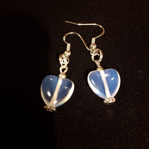 Opalite Heart  Dangle Stone Earrings