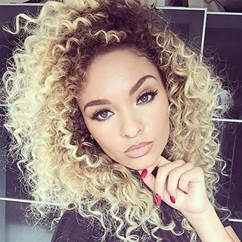 Synthetic Short Kinky Curly Wig Black Afro Ombre Brown Blonde Wigs