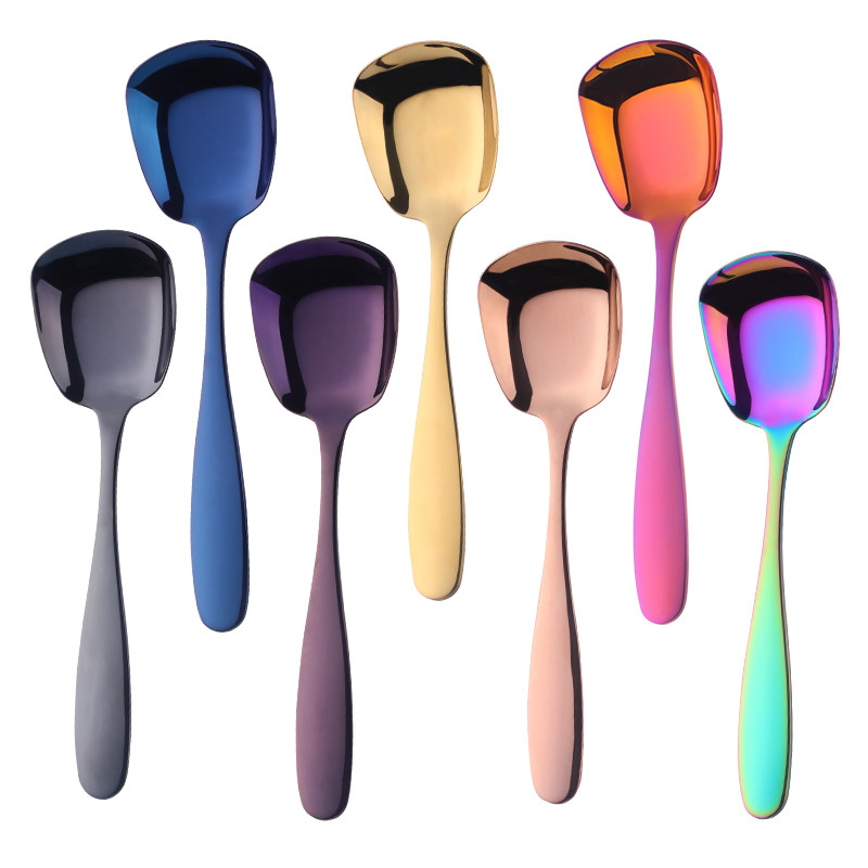 Cookware Dining Bar Short Handle Spoon Stainless Steel Teaspoon Coffee Dessert Flat Scoop Tableware Home Furniture Diy
