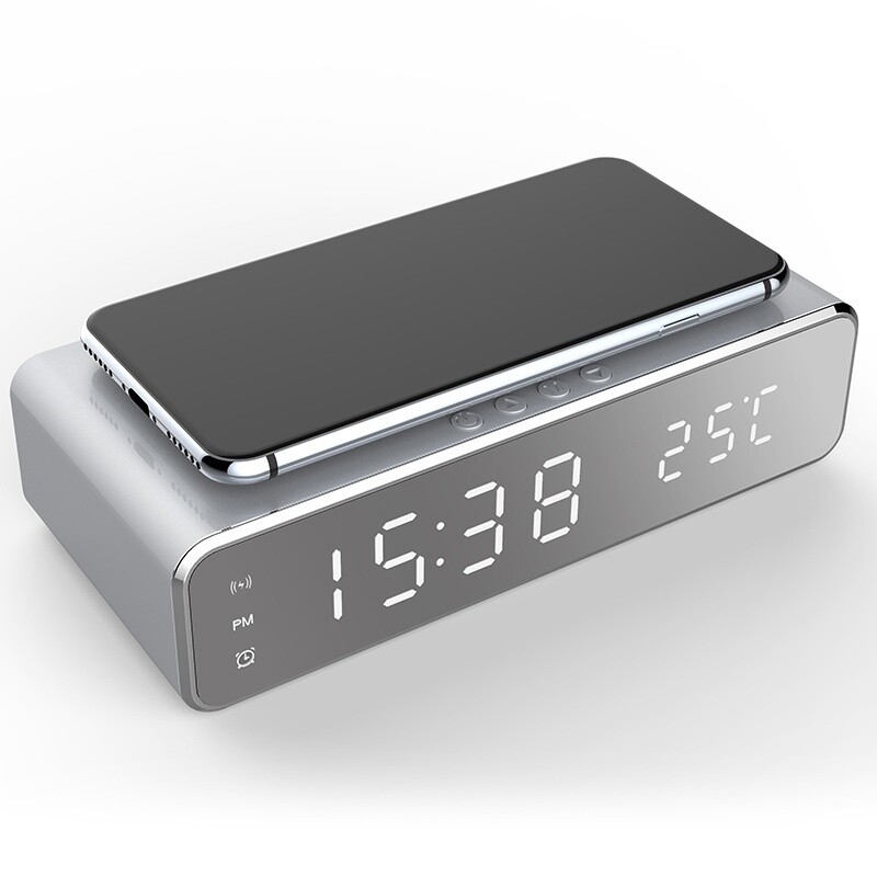 Electric LED Alarm Clock & Phone Wireless Charger Digital Thermo Table
